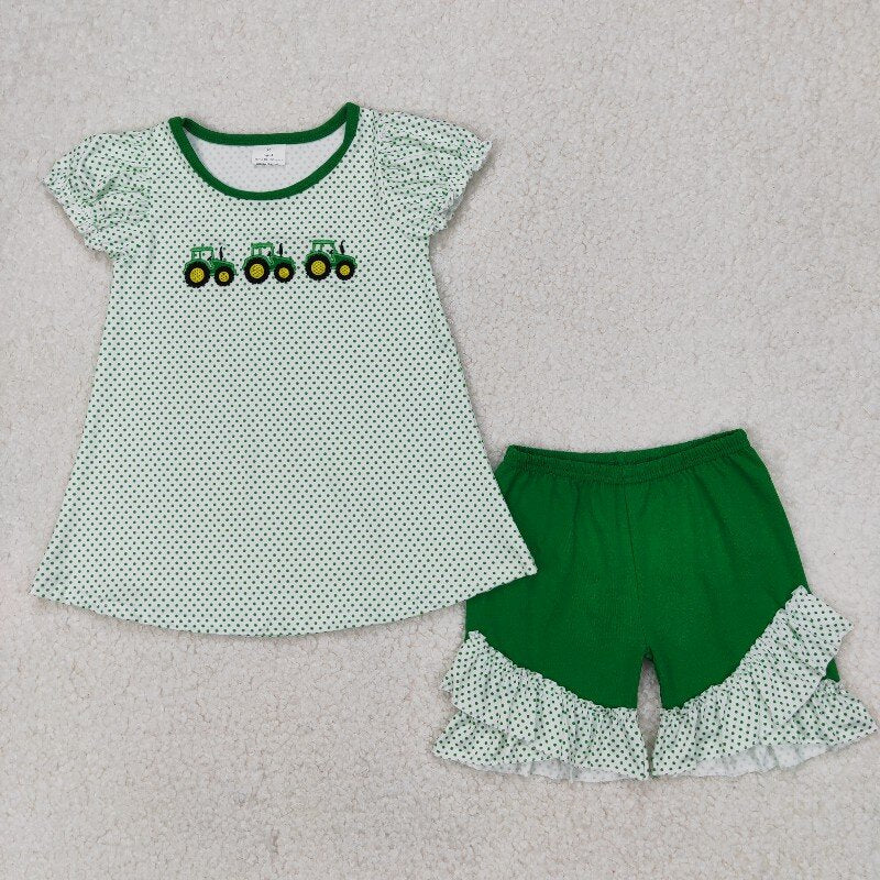 Matching Baby girls boys green form outfits embroidery