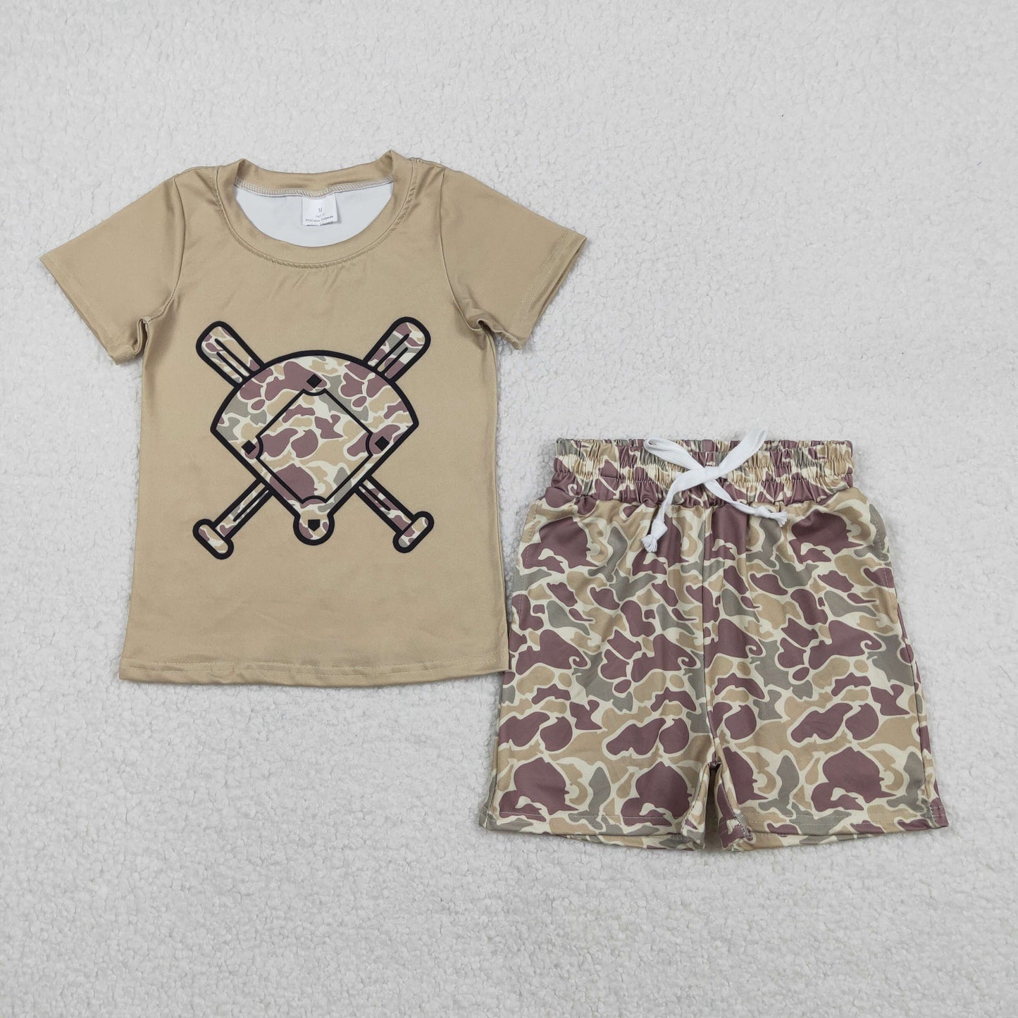 BSSO1586 Boys Baseball short sleeve camo shorts outfits