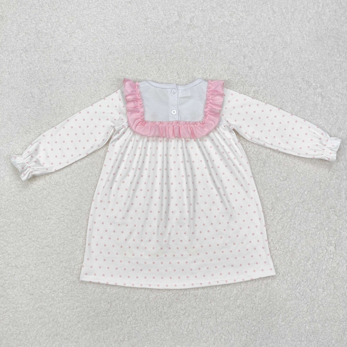 GLD0981 baby Girls pink cross long sleeve lace neck Dress embroidery