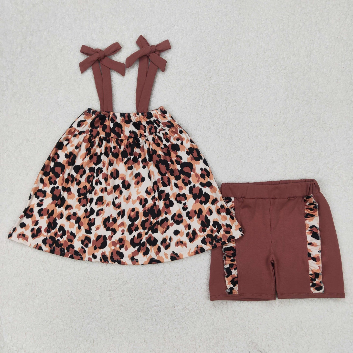 GSSO2352 baby girls brown leopard bow shorts outfits