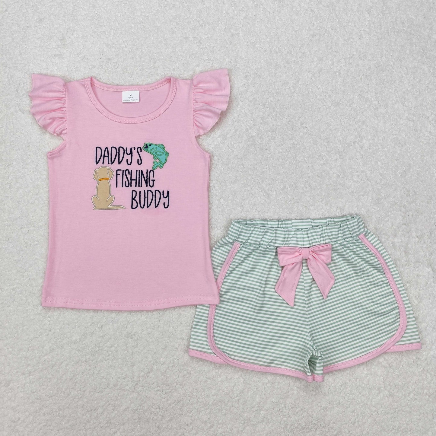 GSSO1673 Girls daddy's fishing buddy pink shorts Outfits embroidery
