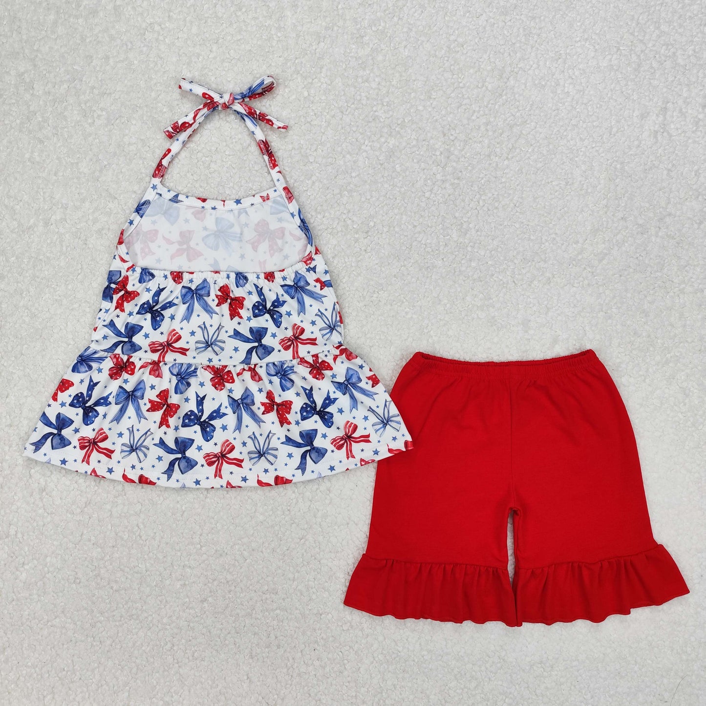 GSSO1928 girls July Fourth bow red shorts outfits