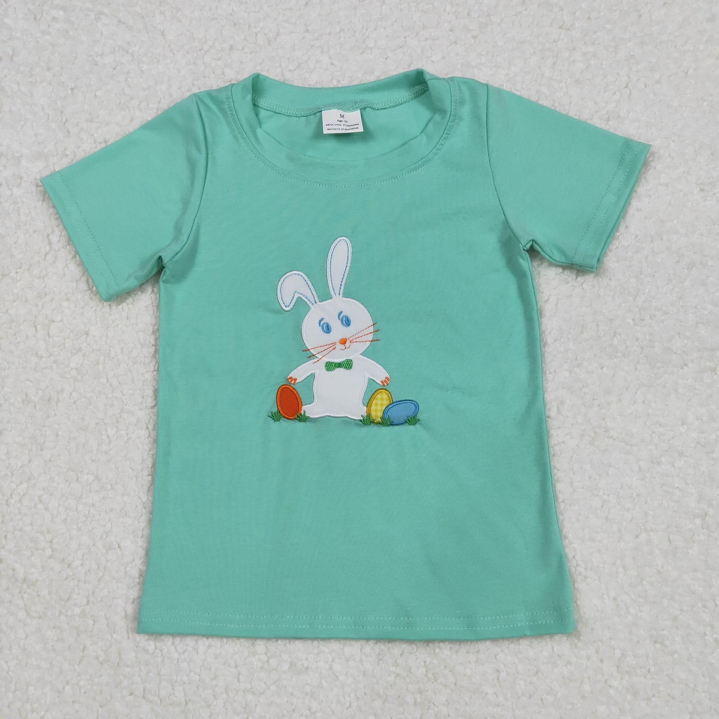 BT1132 baby boys Easter buuny green short sleeves top embroidery