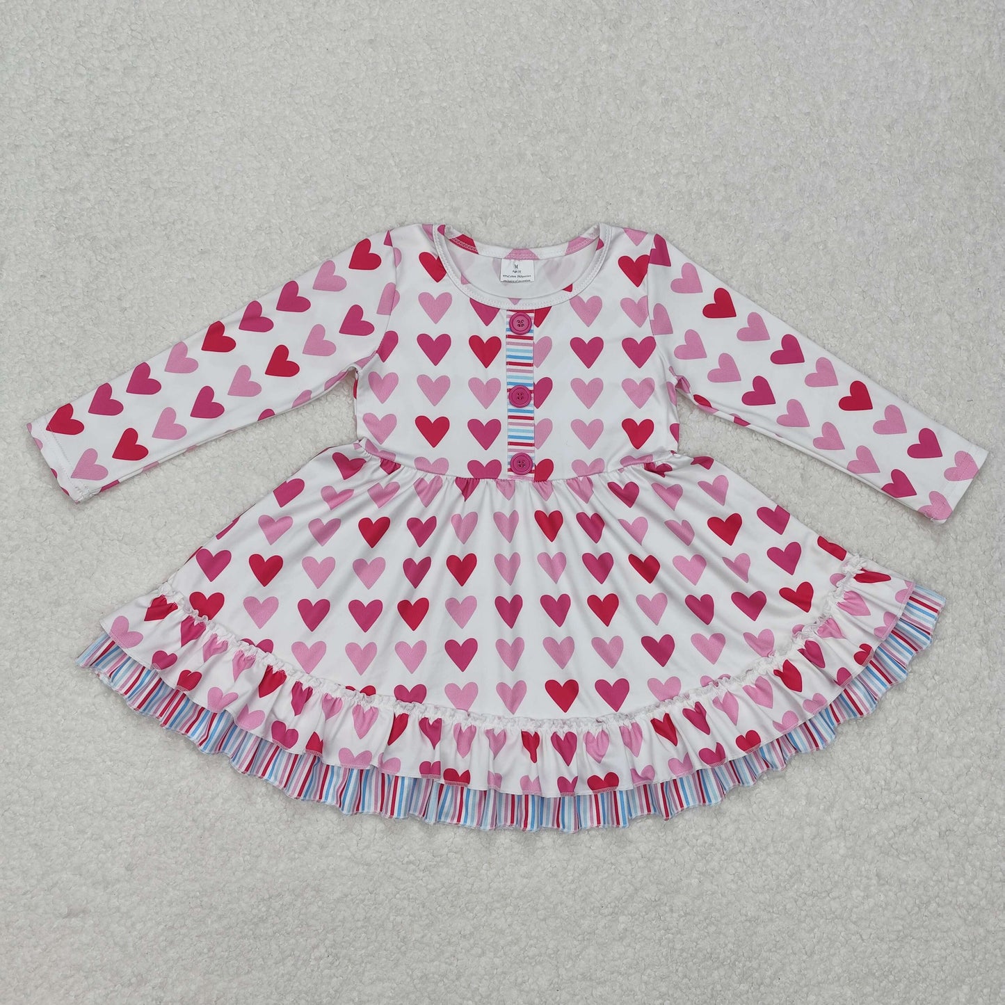 GLD0988 Girls pink Valentine's Day Dress Long Sleeves