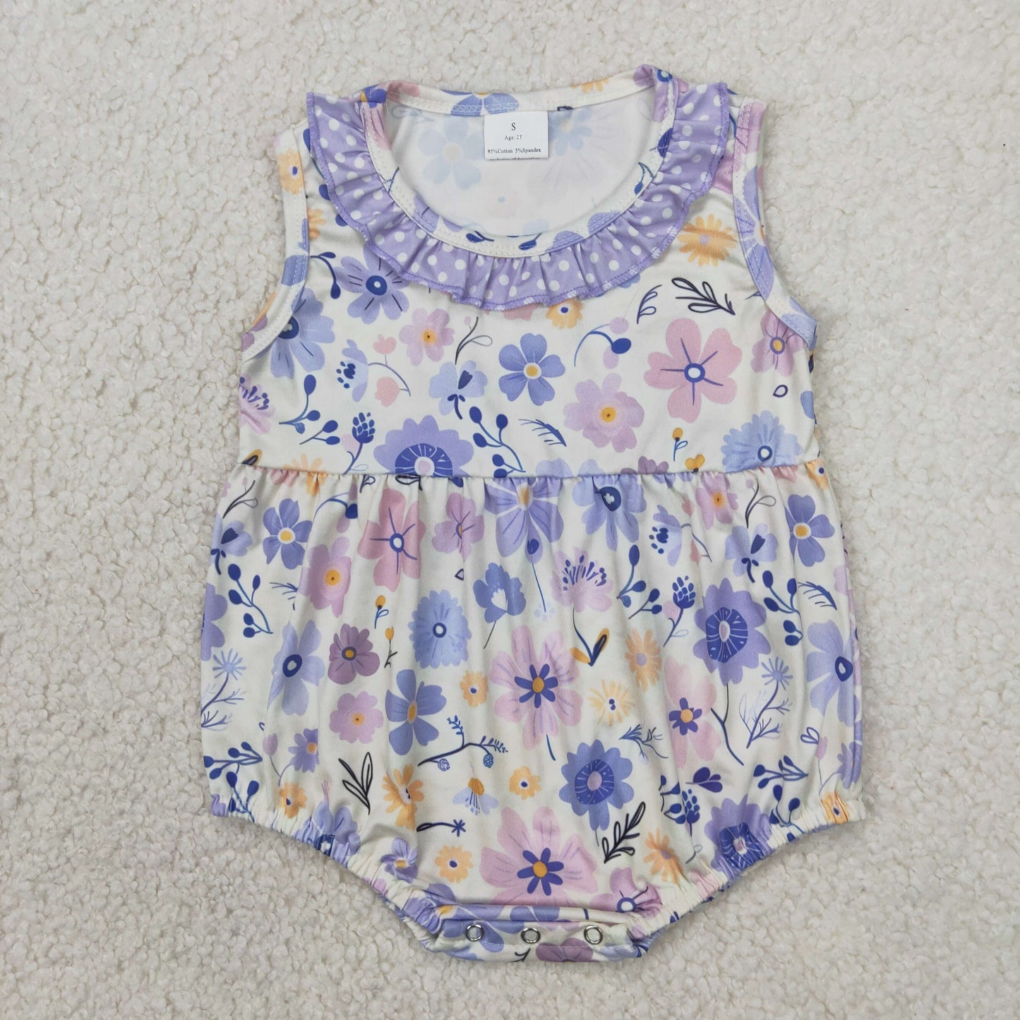 SR2883 Baby girls sleeveless purple flower romper