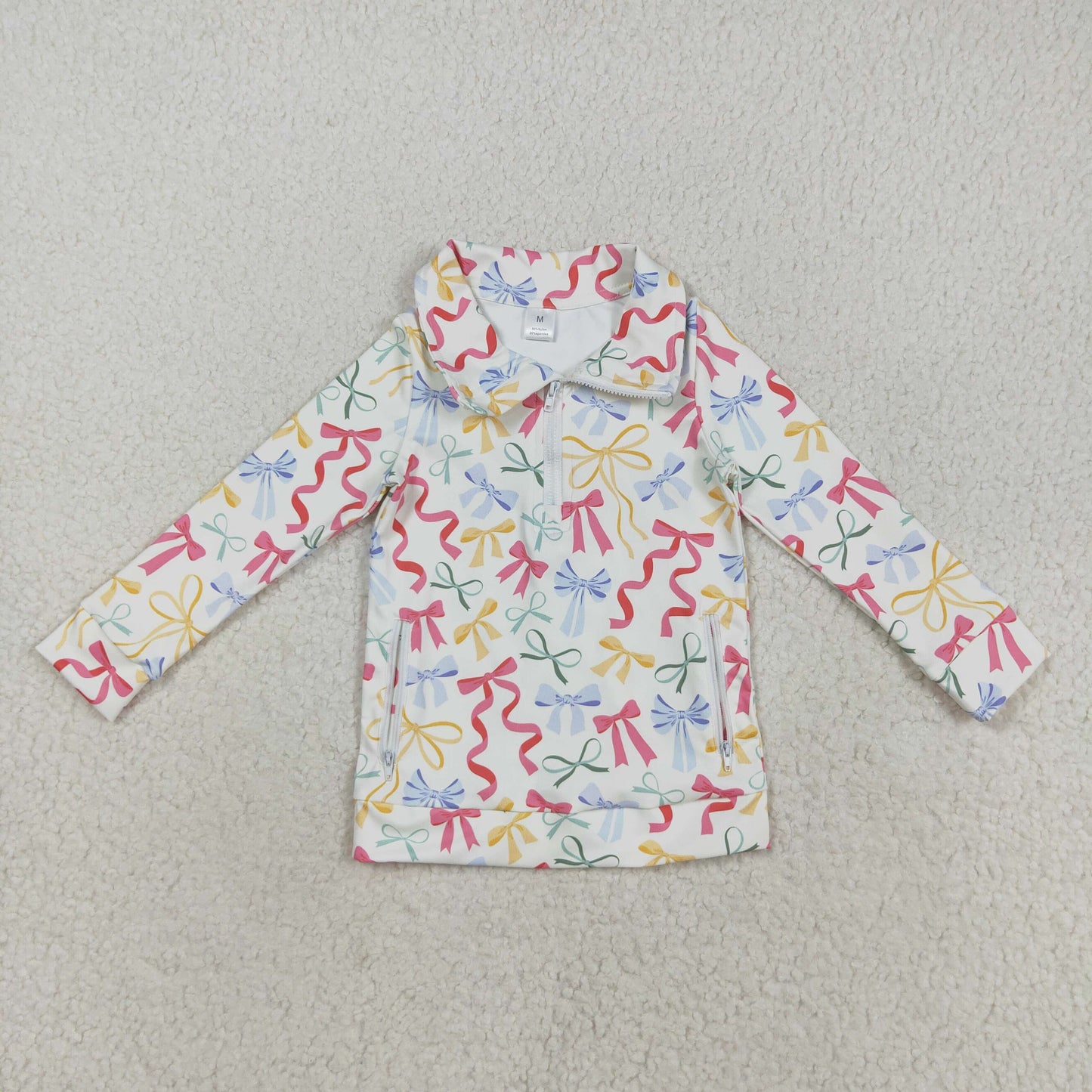 GT1065 baby girls colorful bow zipper long sleeve top yoga