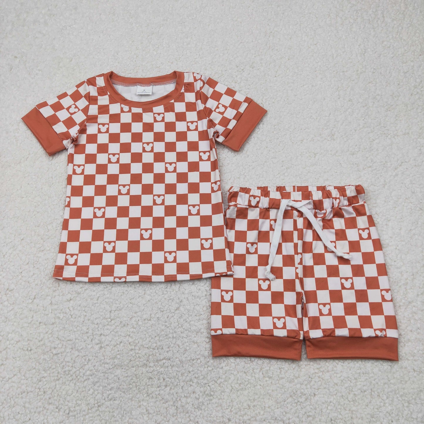 GSSO2232 baby girls white orange checkered shorts outfits
