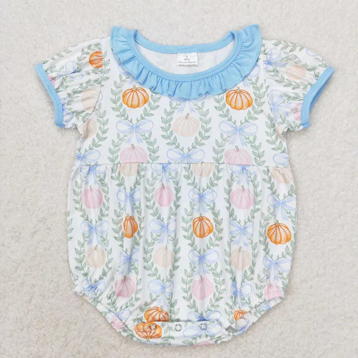 Matching Baby girls pumpkin leaves pink blue outfits romper clothing