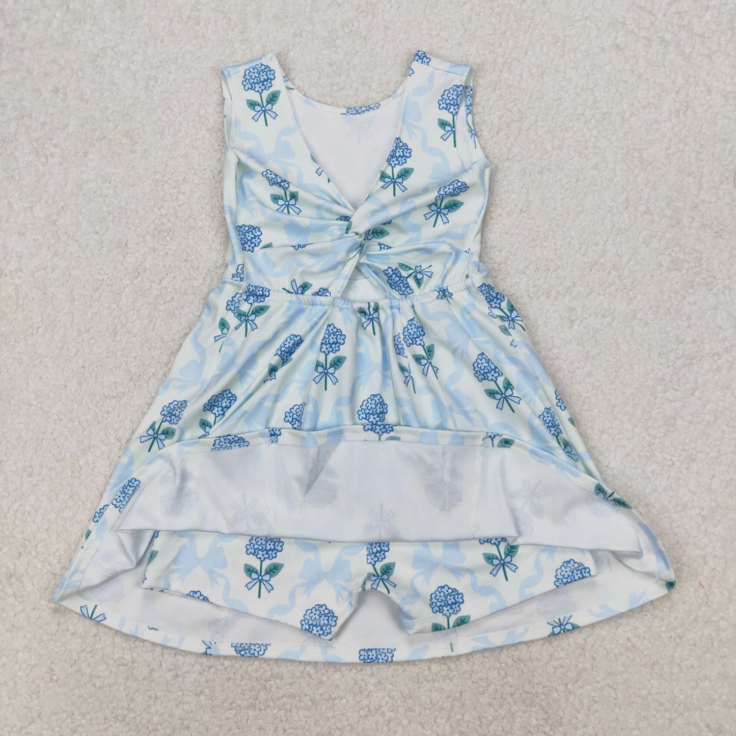 GSD1944 girls blue bow floral Dress yoga