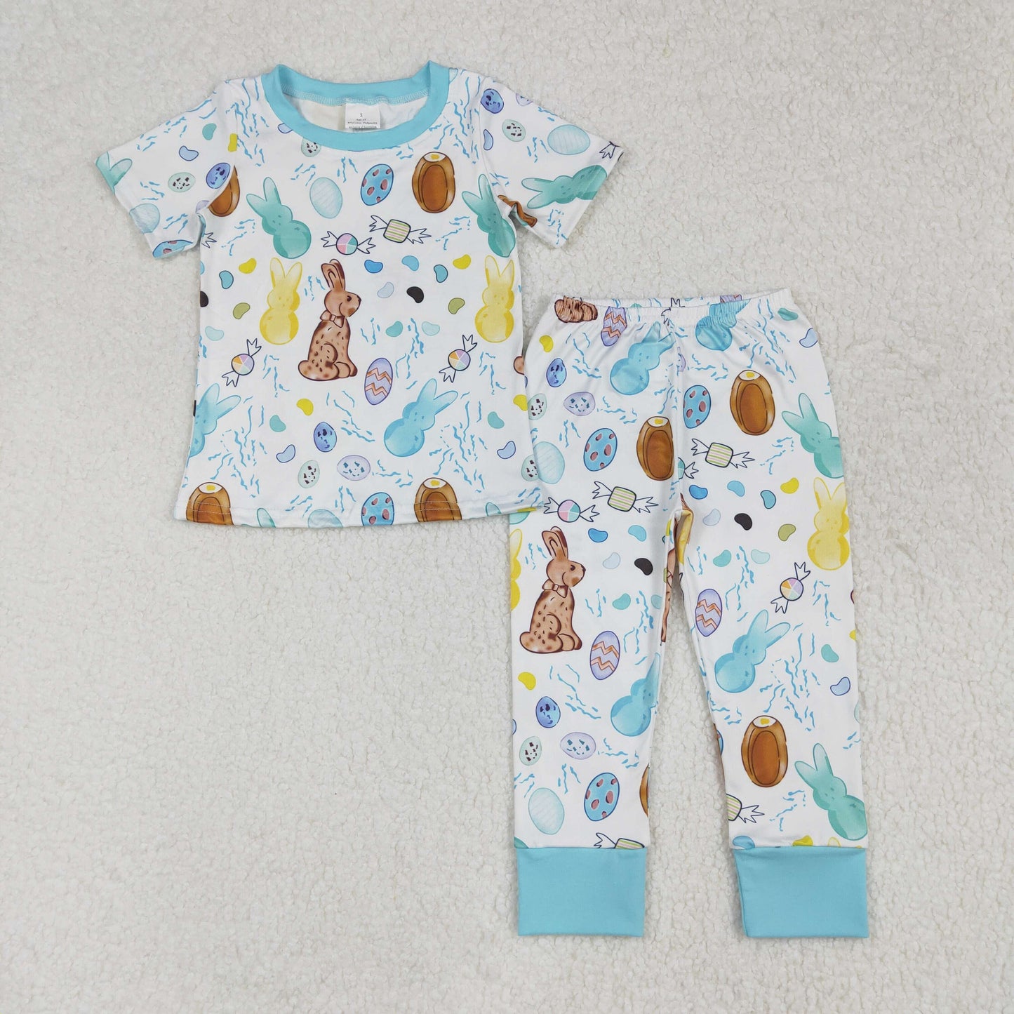 BSPO0557 baby Boys Easter bunny blue short sleeve pajamas
