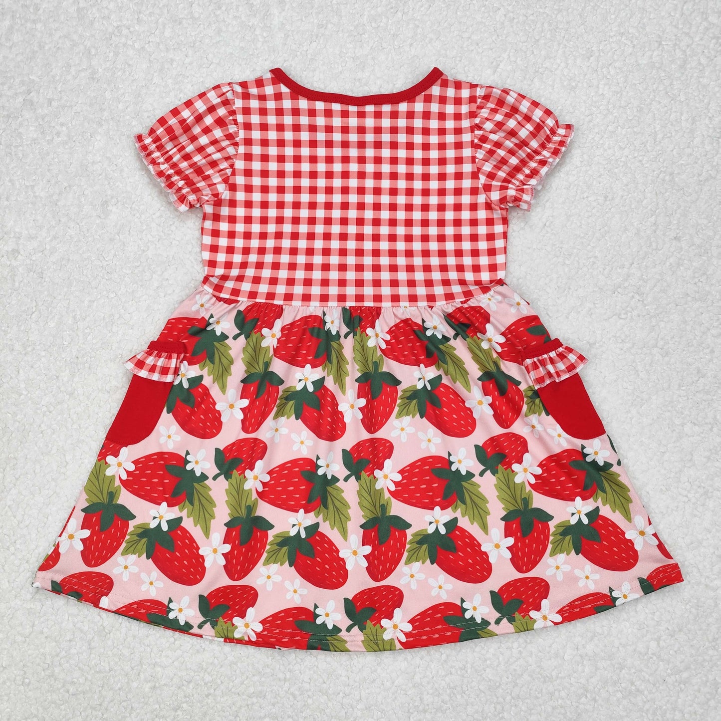 GSD1612 baby Girls puff sleeve red plaid Strawberry Dress