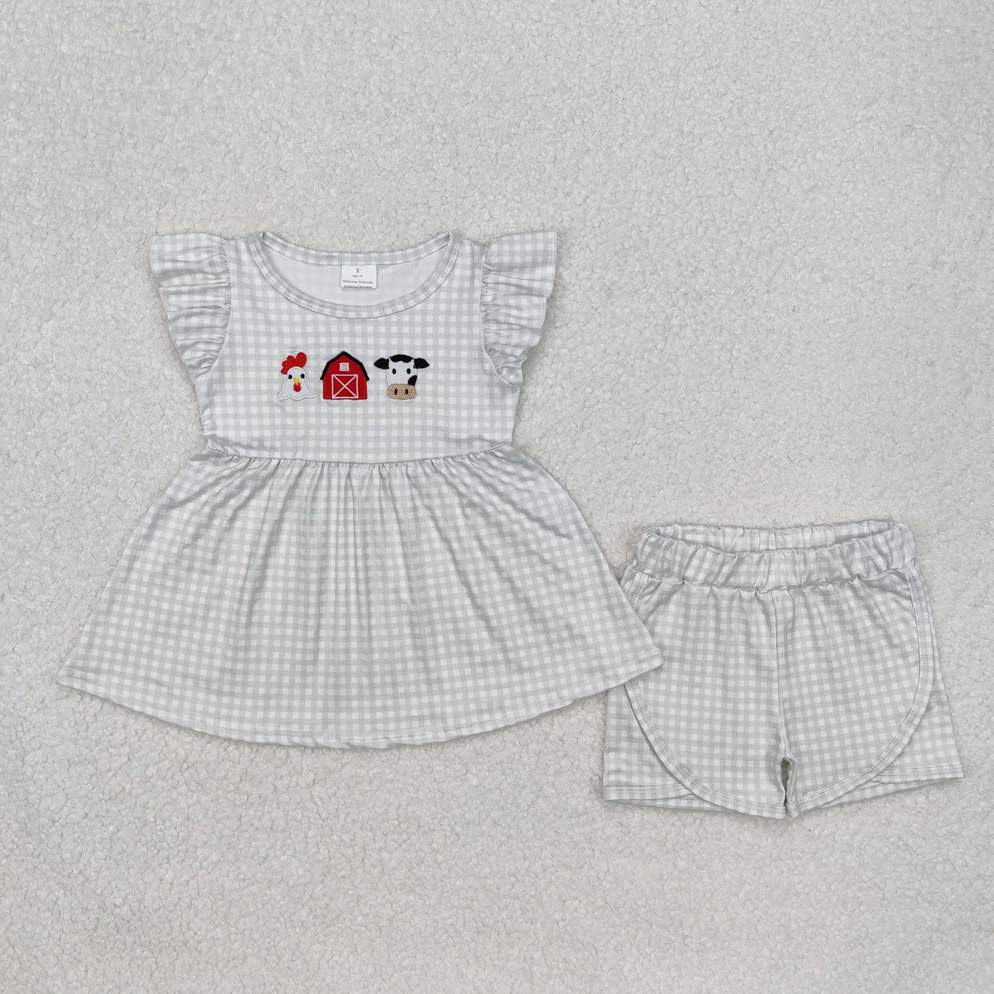 GSSO1564 Girl cow chicken flying stripe shorts outfits embroidery