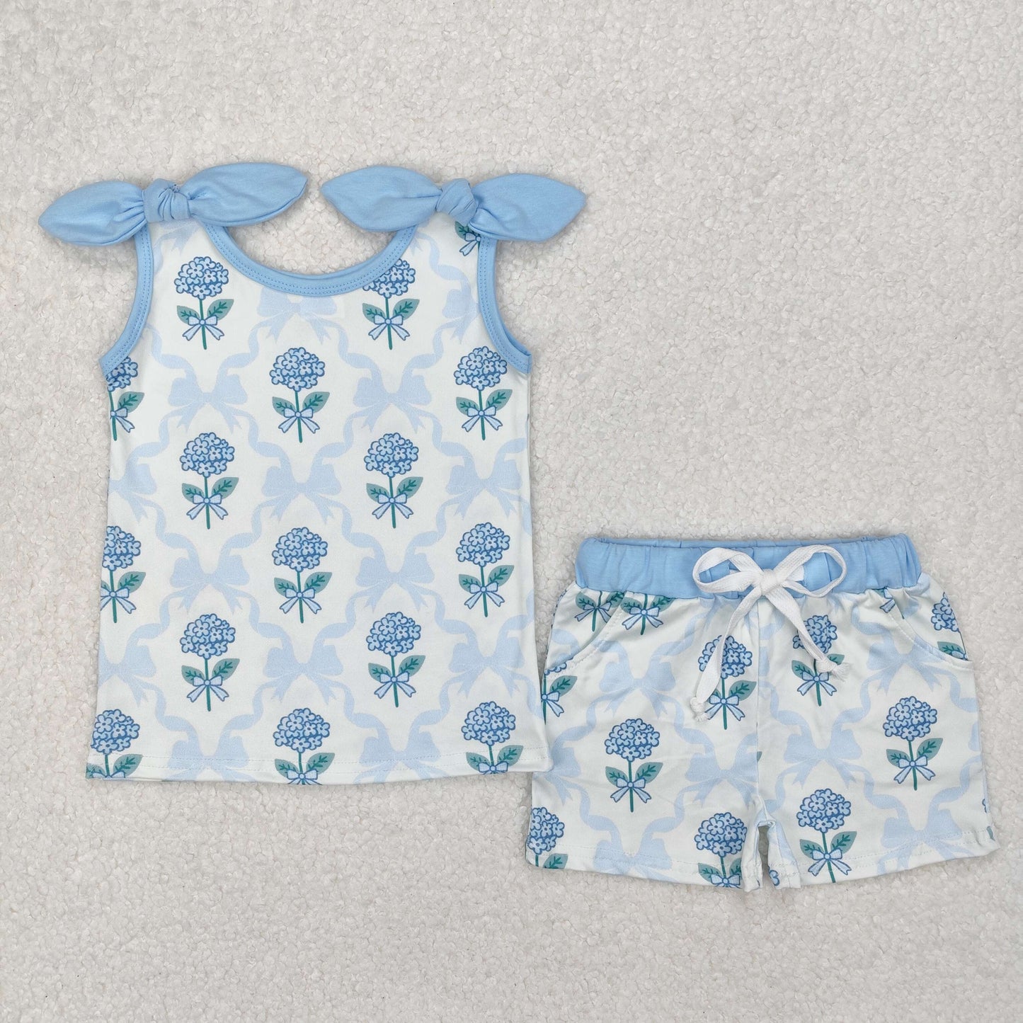 GSSO2079 girls blue bow floral shorts outfits