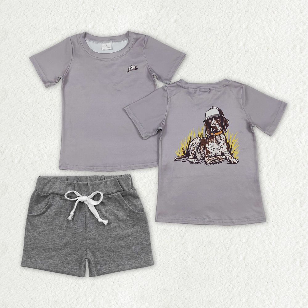 BSSO1335 Boys Hat puppy grey short sleeve dark grey shorts outfits