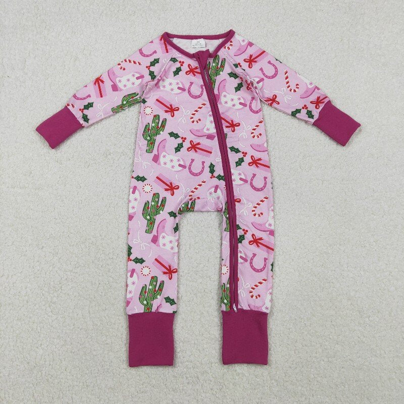 Matching Baby girls Christmas boot cactus rose romper pajamas clothing