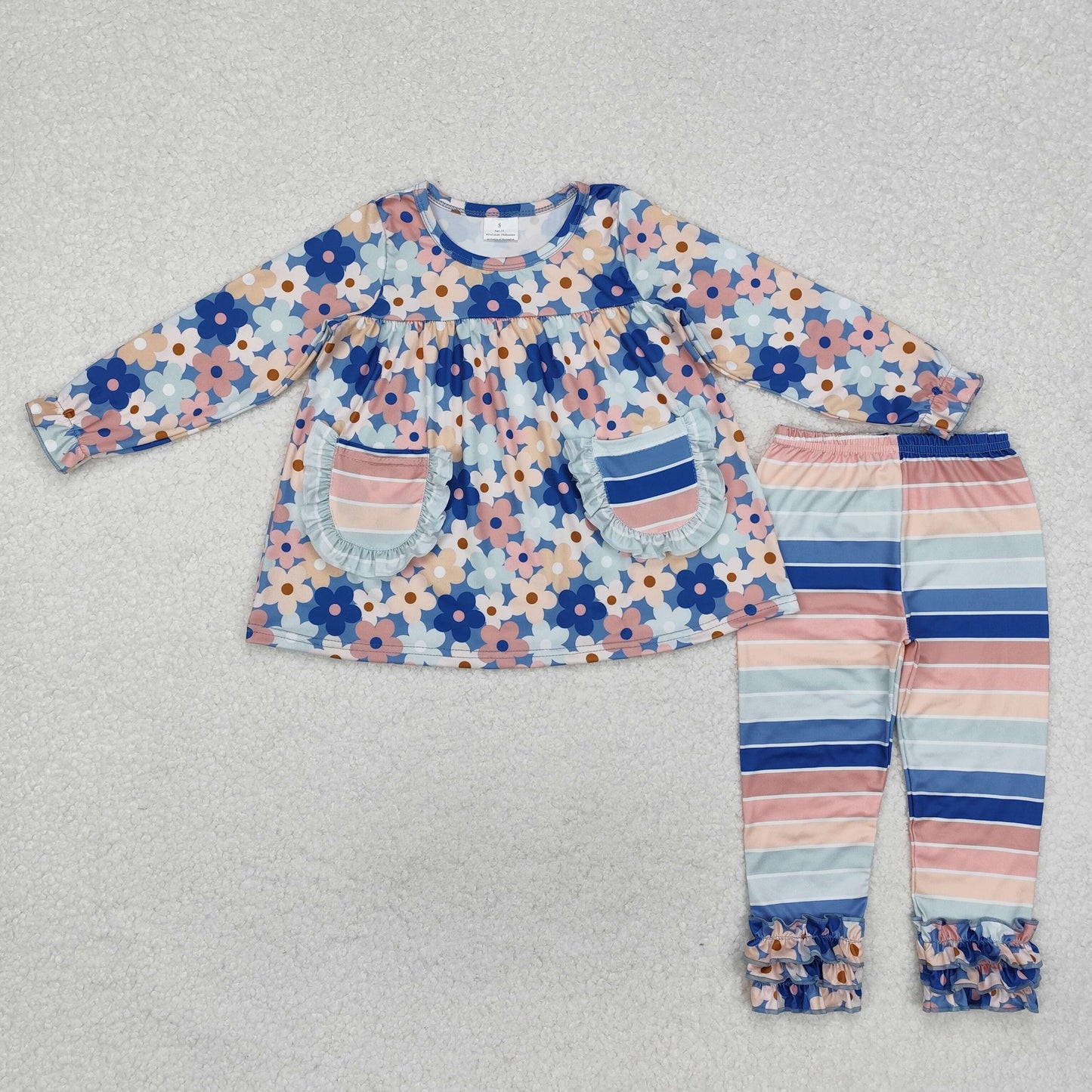 GLP2144 Girls blue stripe floral outfits