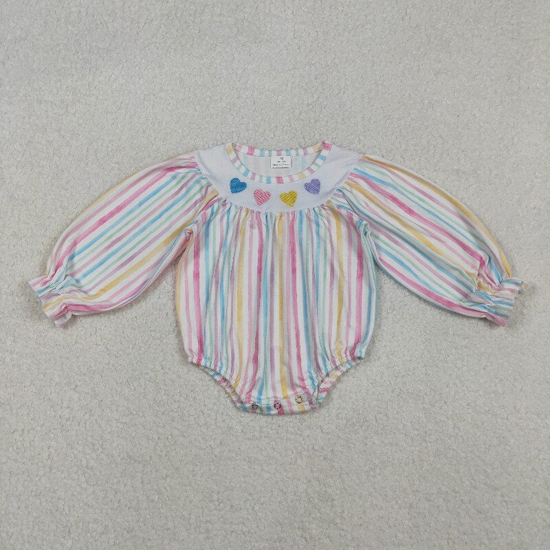 Matching Baby girls Valentine's love colorful dress romper long sleeve embroidery