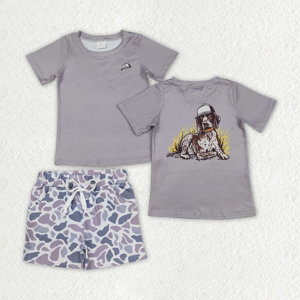 BSSO1336 Boys Hat puppy grey short sleeve purple-grey shorts outfits