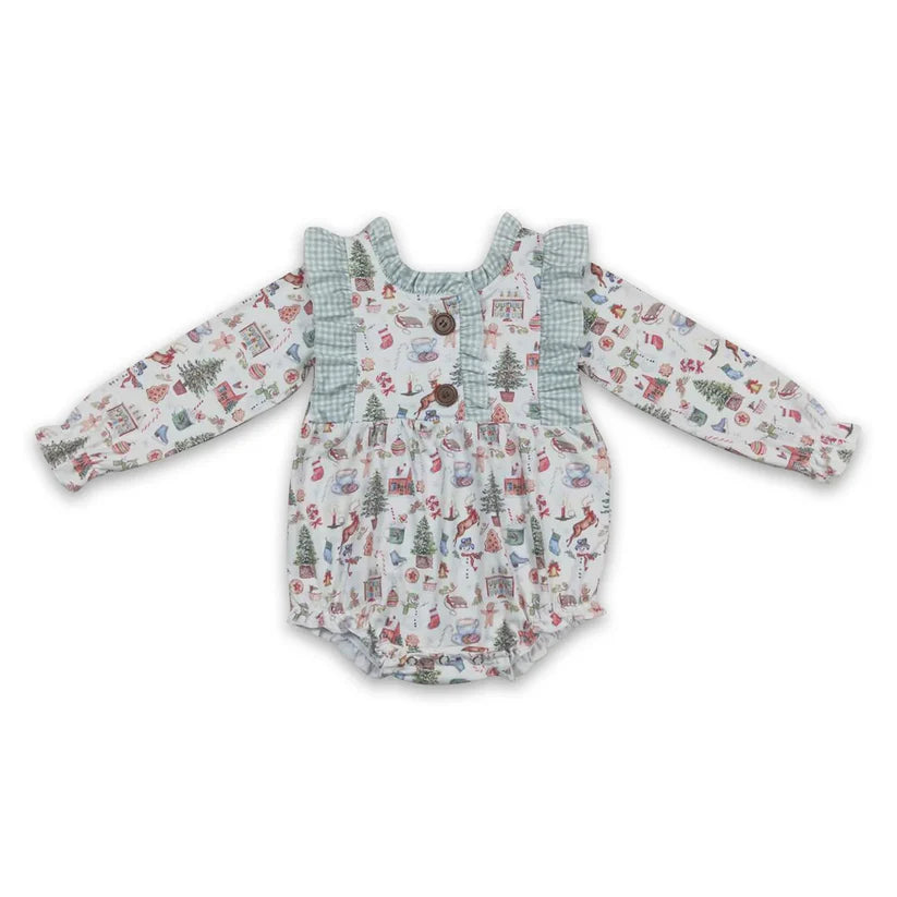Matching Baby girls Christmas tree floral dress romper clothing