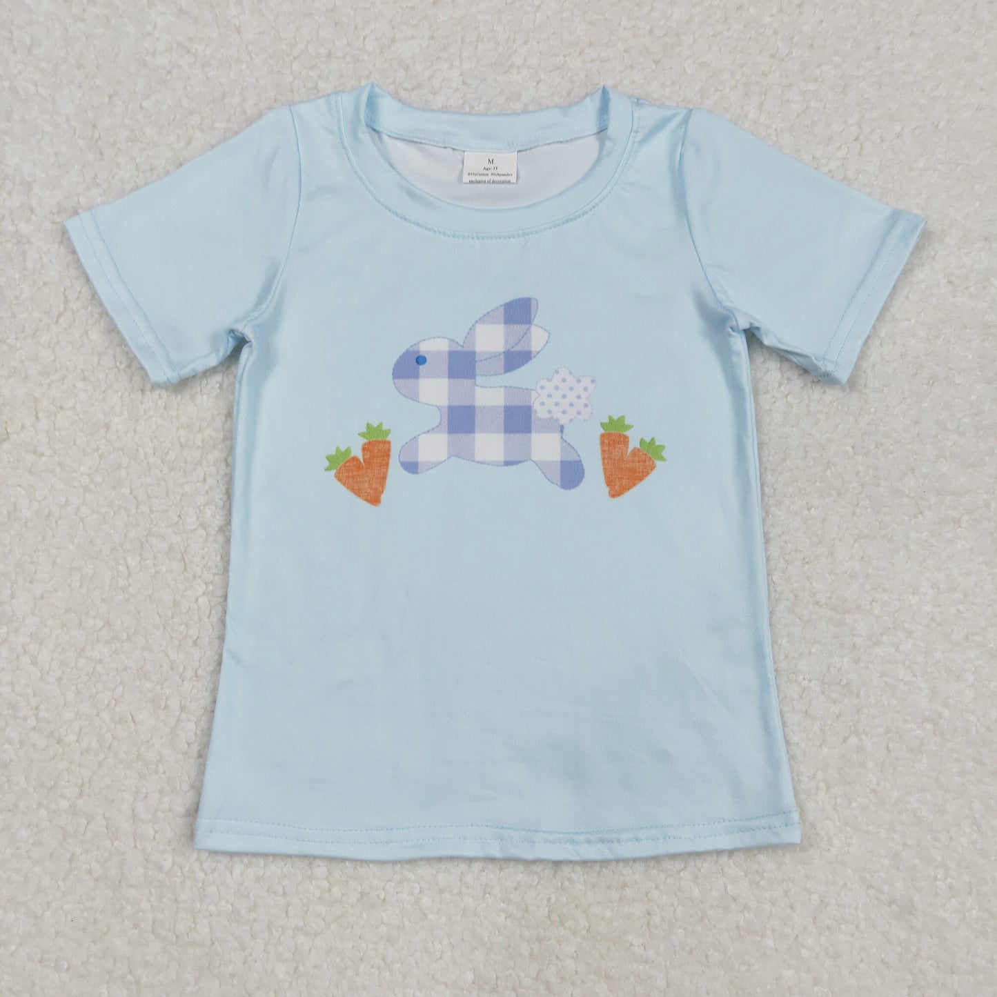 BT1166 baby boys bunny carrot blue short sleeves shirt top