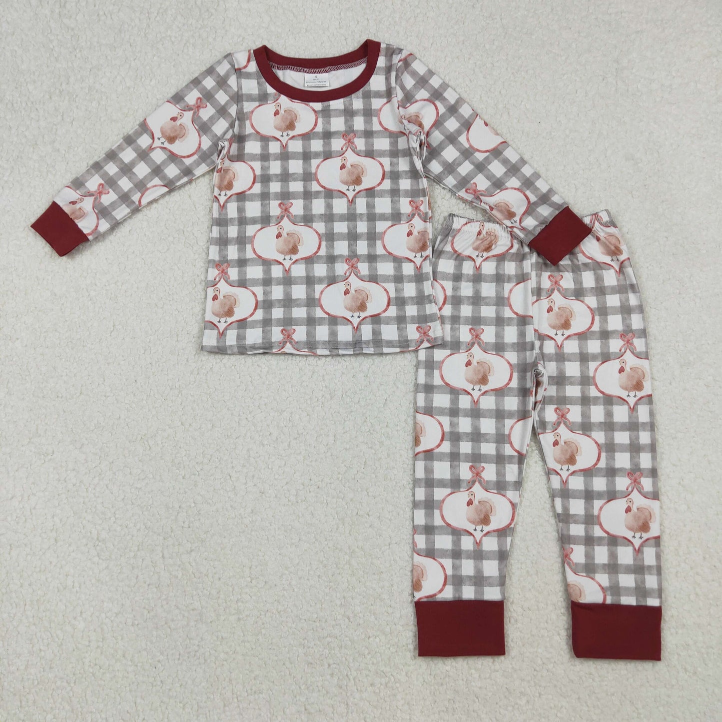 GLP2885 baby girls Thanksgiving Day green checkered pajamas