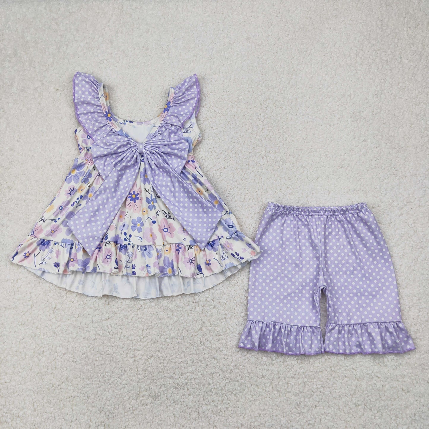 GSSO2306 baby girls sleeveless purple flower shorts outfits