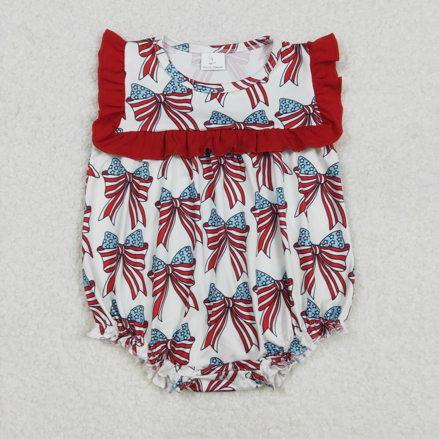 SR2664 Baby girls July Fourth bow red floral sleeve romper