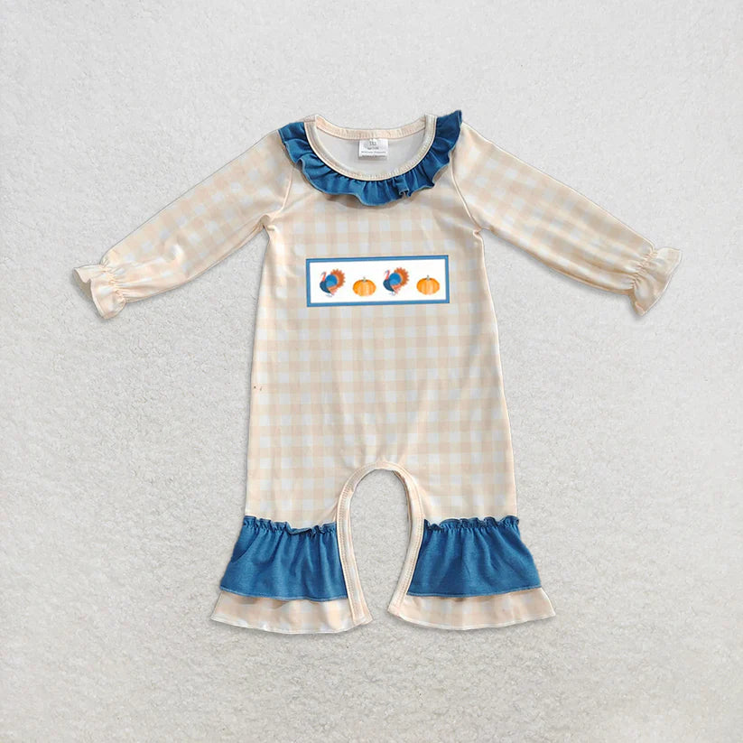 Matching Baby girls boys turkey checkered omper outfits romper clothing embroidery