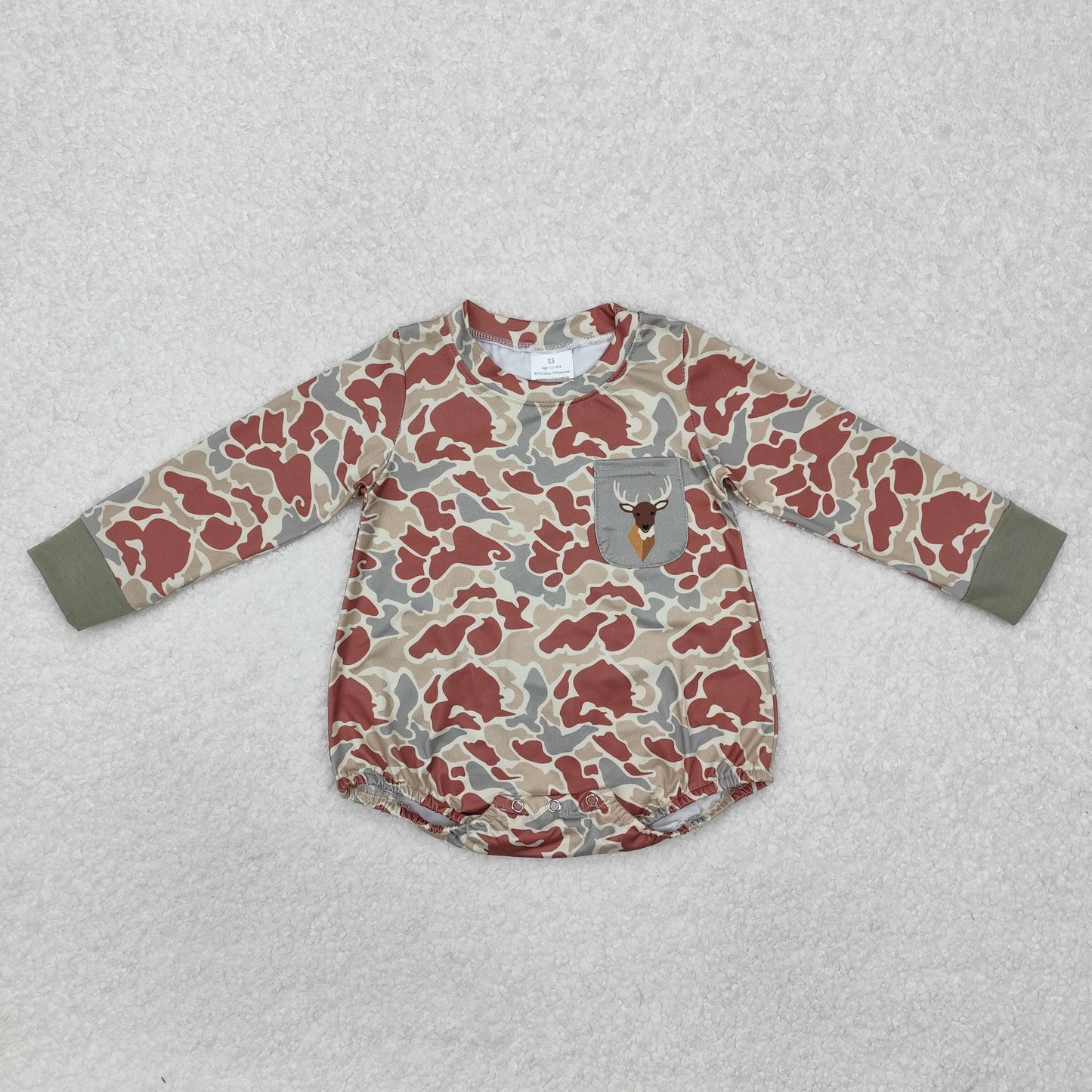 LR2170 green brown camo deer pocket deer long sleeve romper