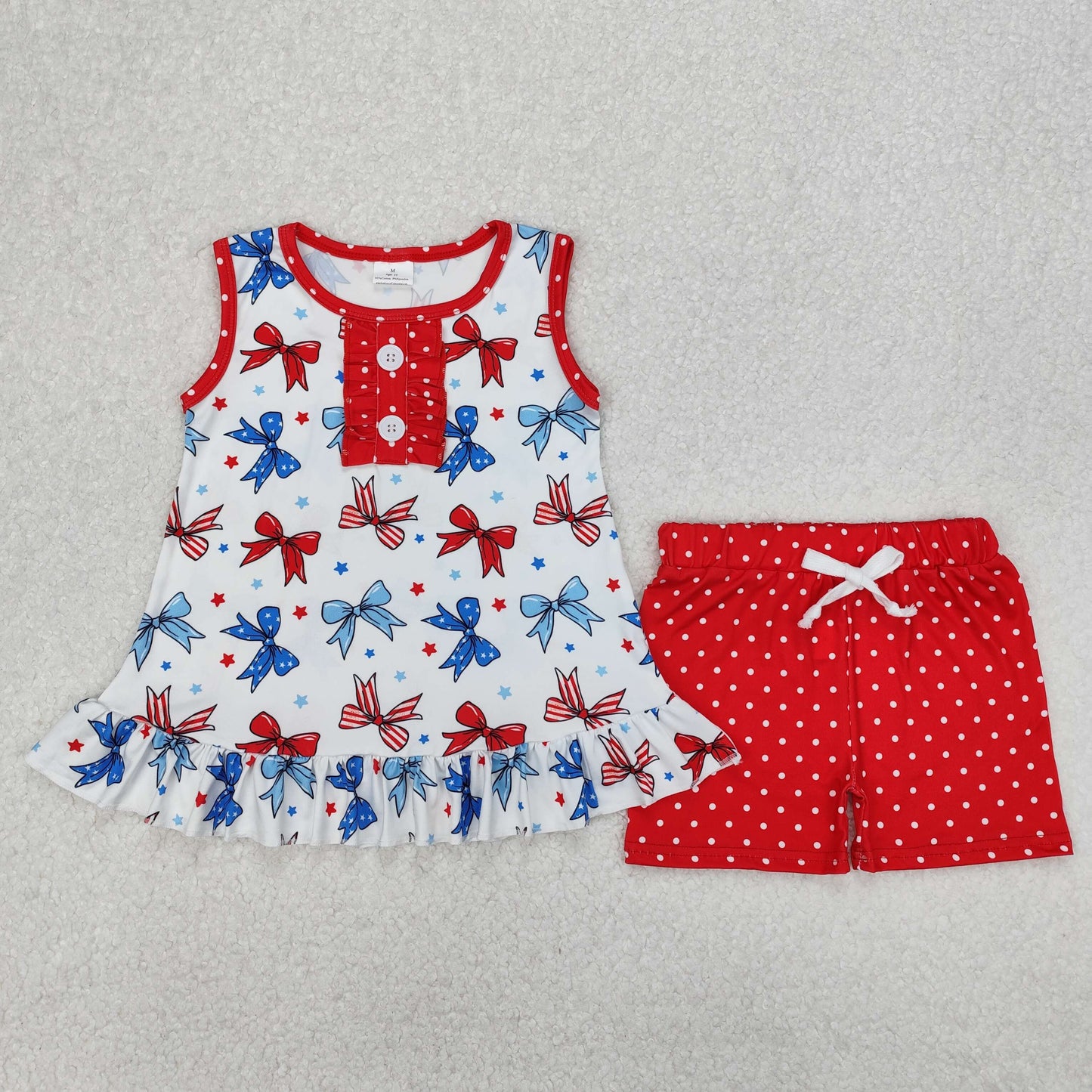 GSSO1991 girls July Fourth bow vest red dot shorts outfits