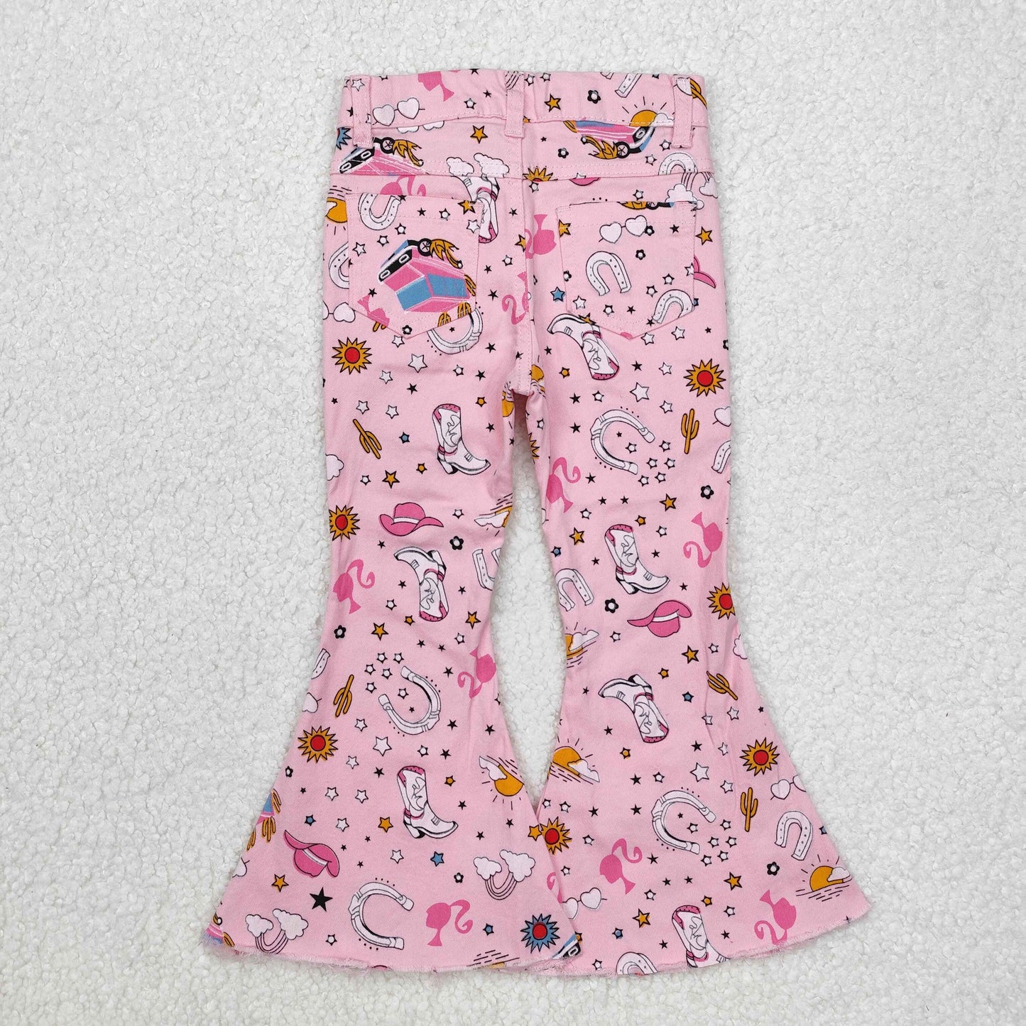 P0407 Girls Pink Bell Bottom Jeans
