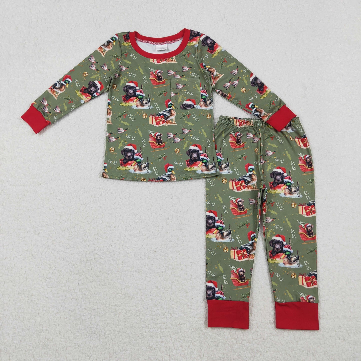 BLP1213 baby boys Christmas puppy duck green pajamas