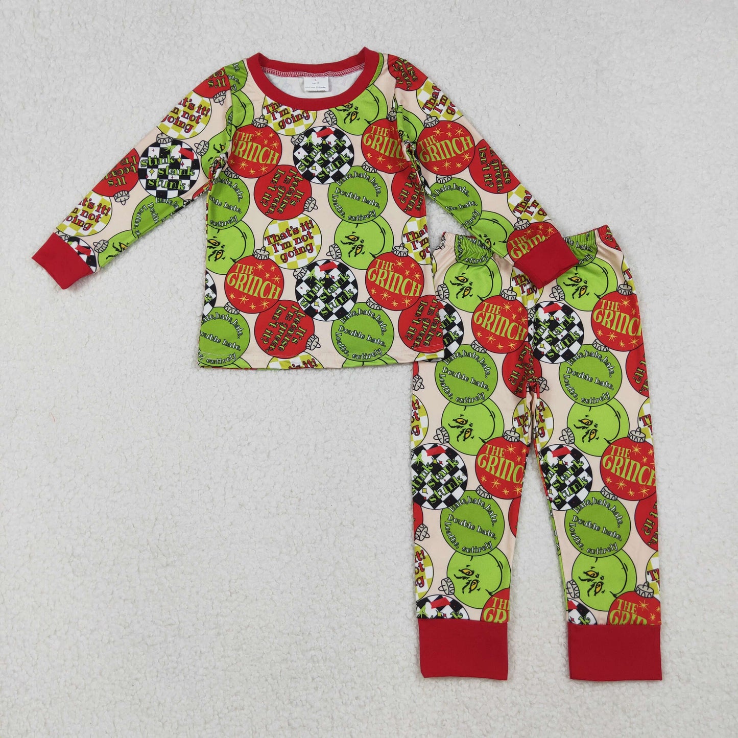 BLP1282 boys Christmas cartoon red green pajamas