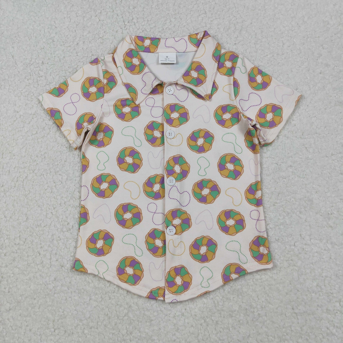 BT1372 baby boys Mardi Gras button short sleeve shirt top