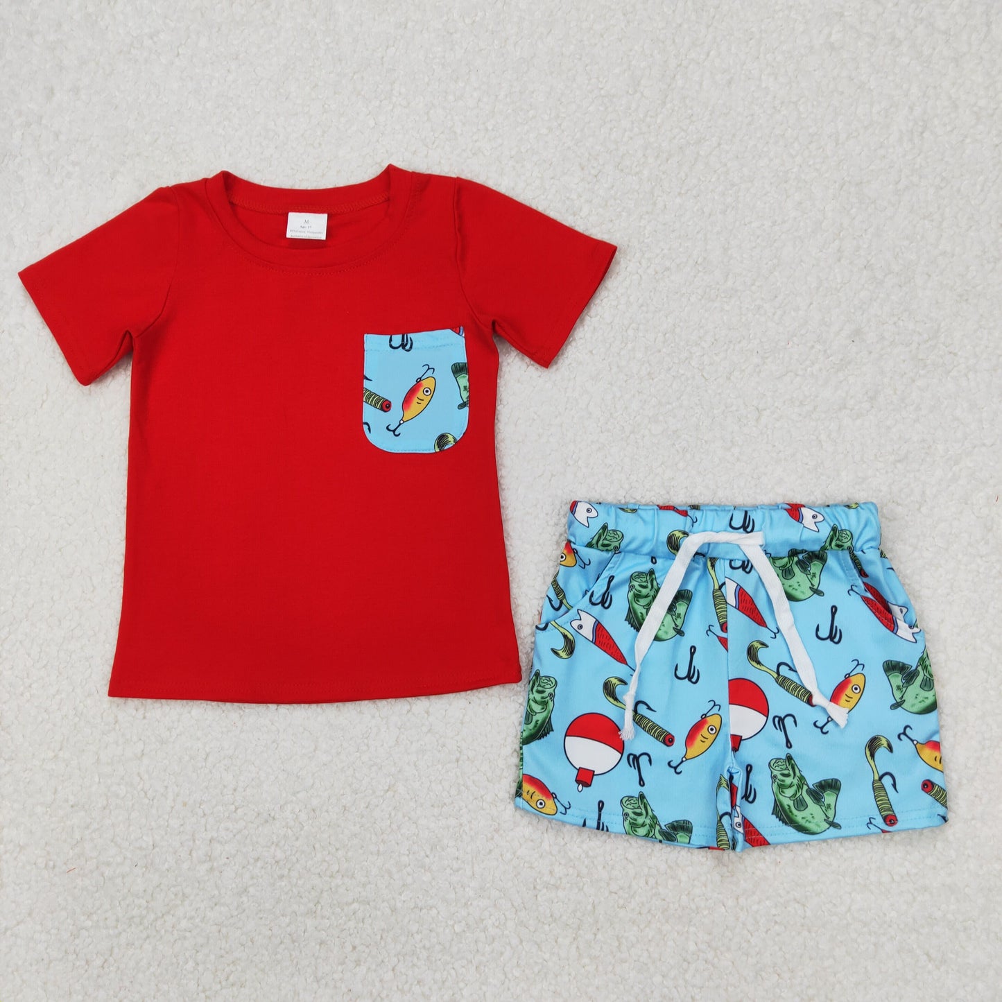 BSSO1289 Boys red fish pocket shorts outfits