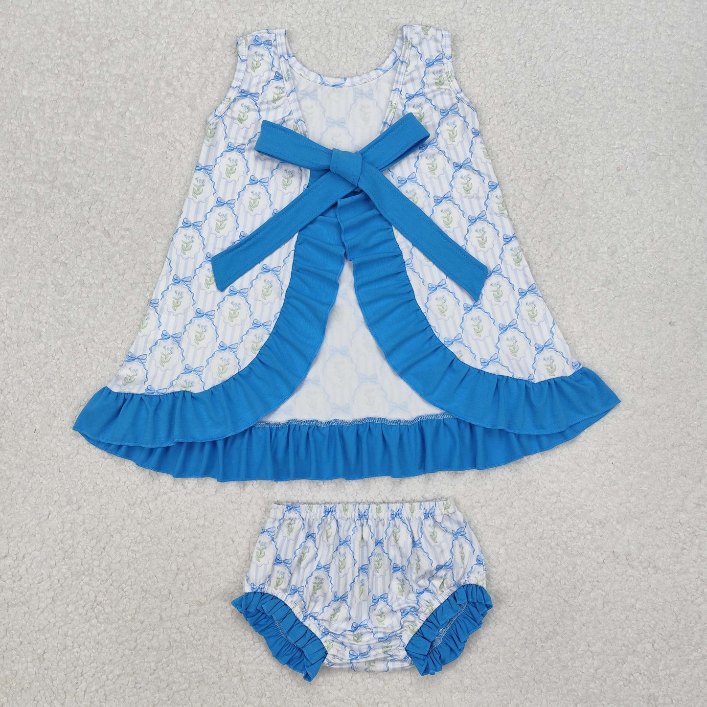 GBO0450 Girls sleeveless blue floral Bummies outfits