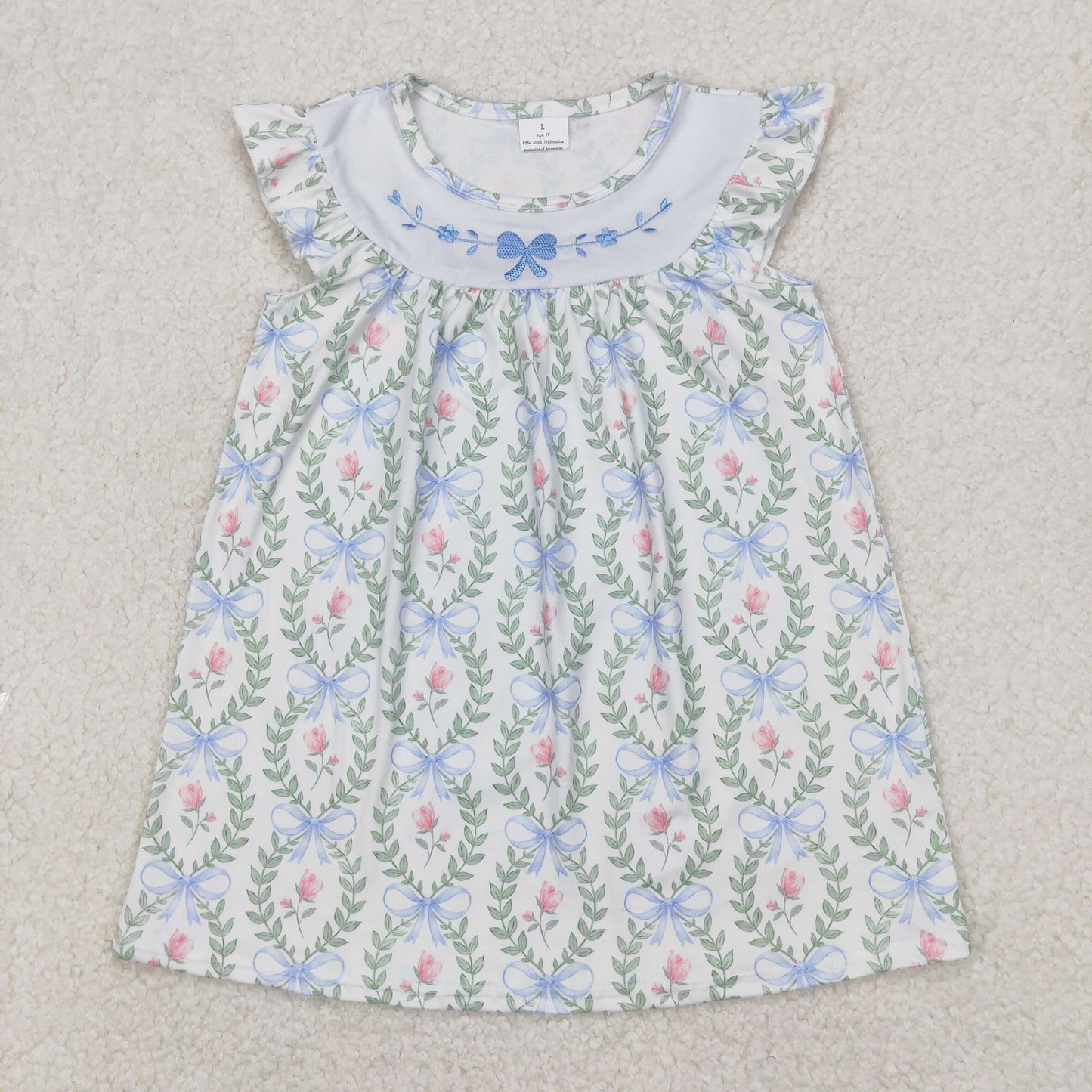 GSD1779 baby Girls blue green bow flying sleeve Dress embroidery