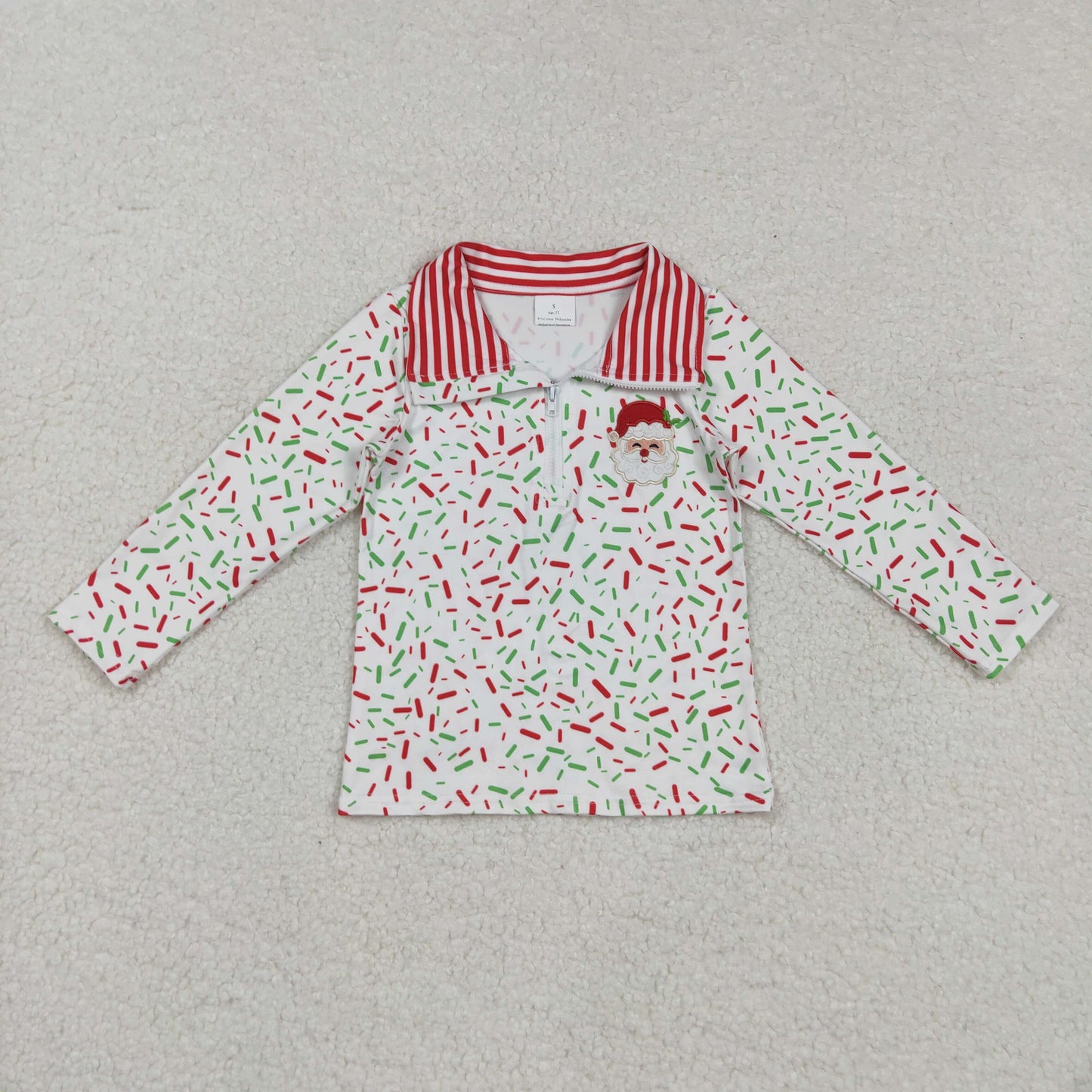 BT1294 baby Christmas Santa Claus sprinkles zipper shirt top embroidery