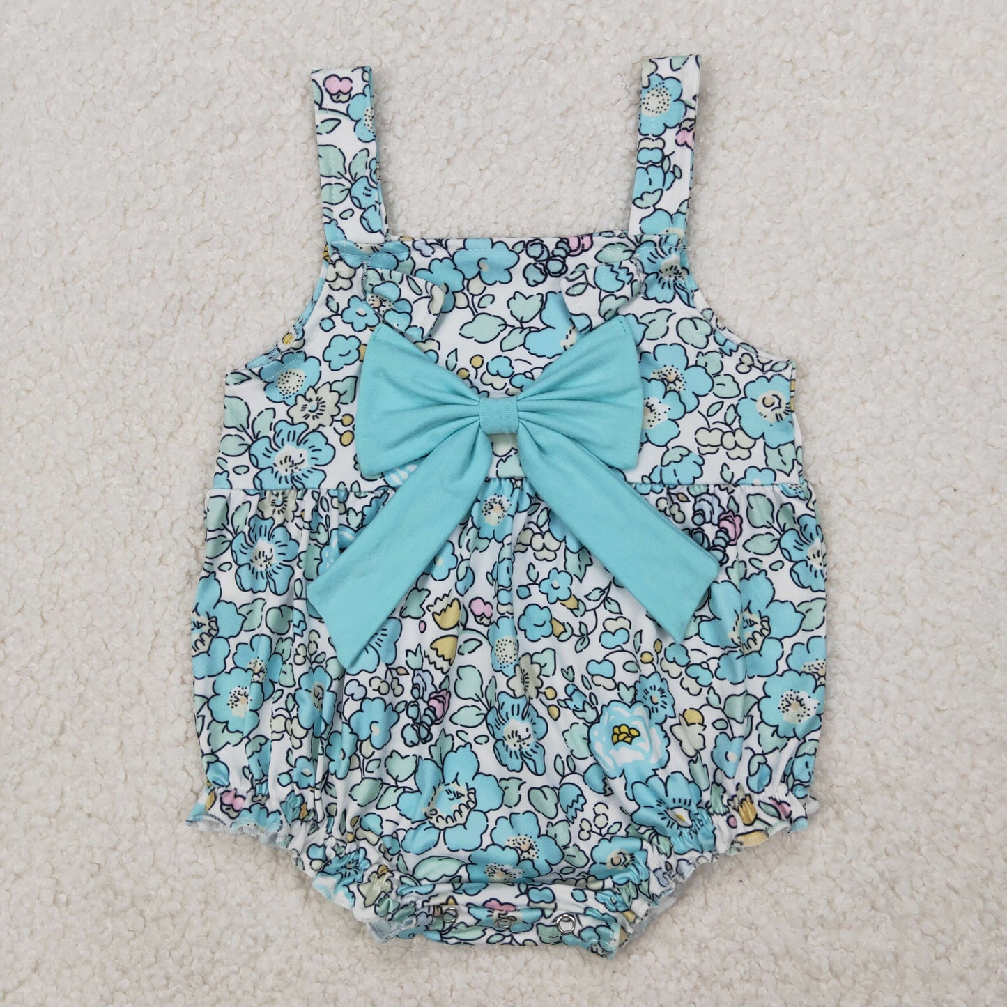 SR2829 Baby girls blue green flower bow romper