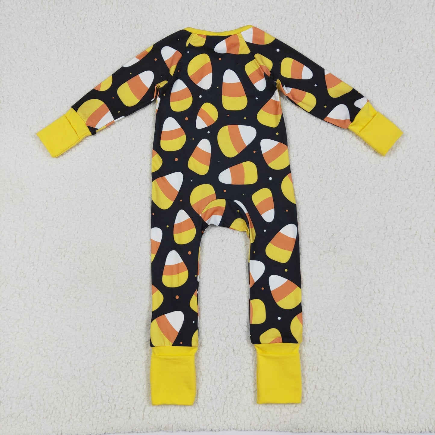 LR2198 baby boys Halloween long sleeve candy yellow black zipper romper