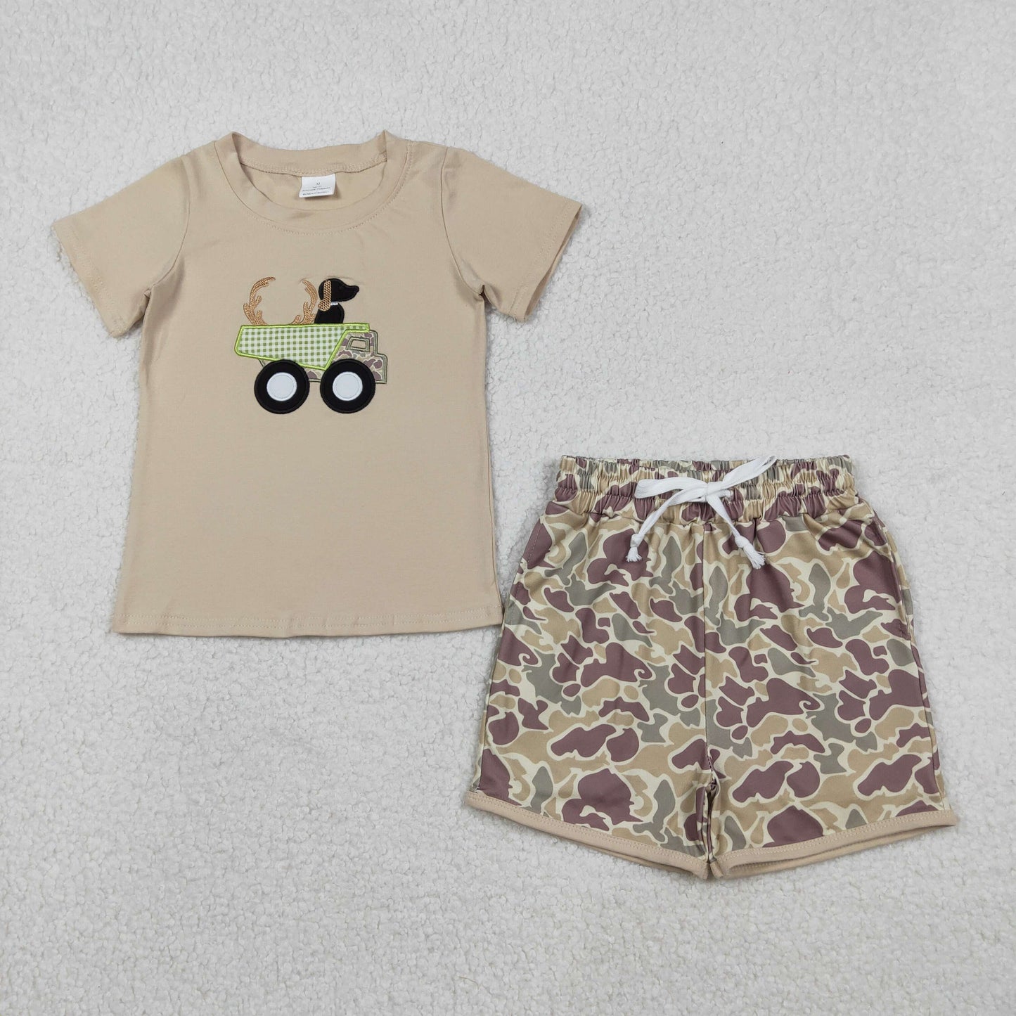 BSSO1576 Boys deer short sleeve camo shorts outfits embroidery