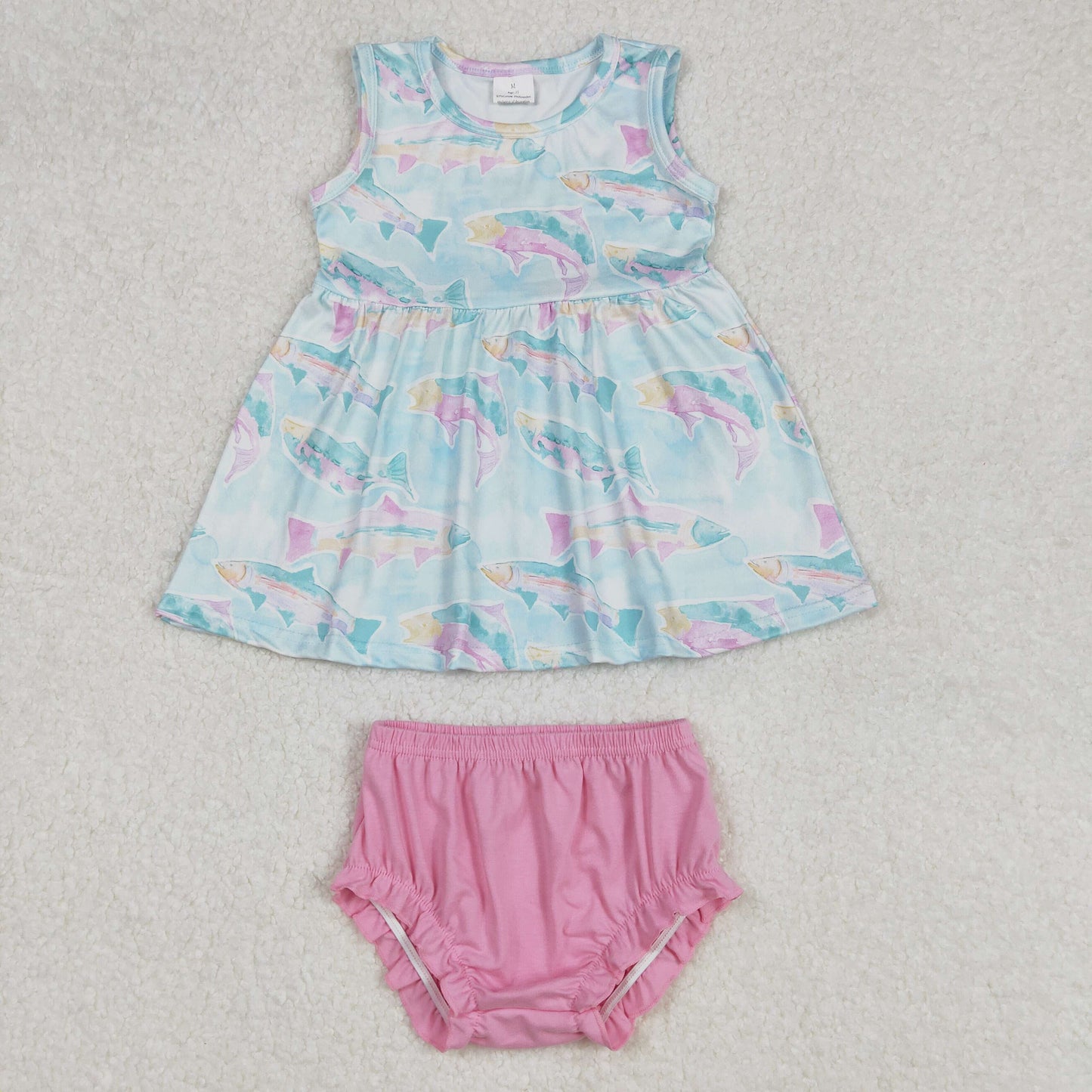 GBO0464 Girls blue fish pink Bummies outfits
