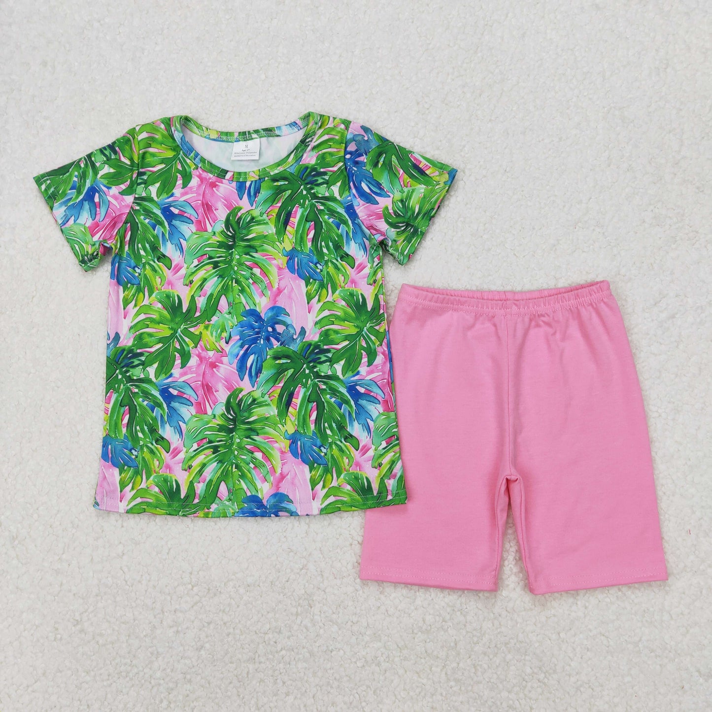 GSSO2211 baby girls green tree short sleeve rose shorts outfits