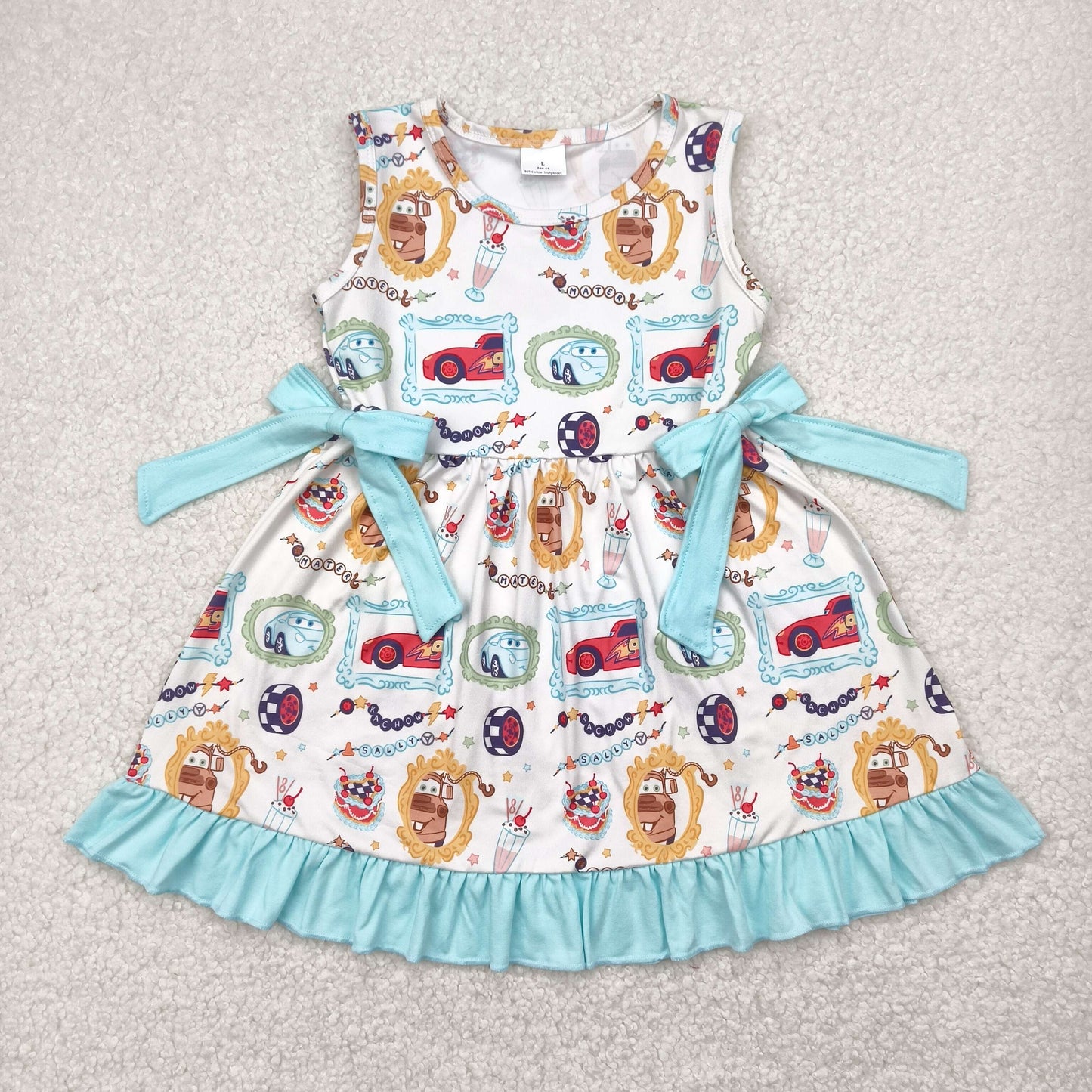 GSD2061 girls sleeveless cartoon car blue Dress