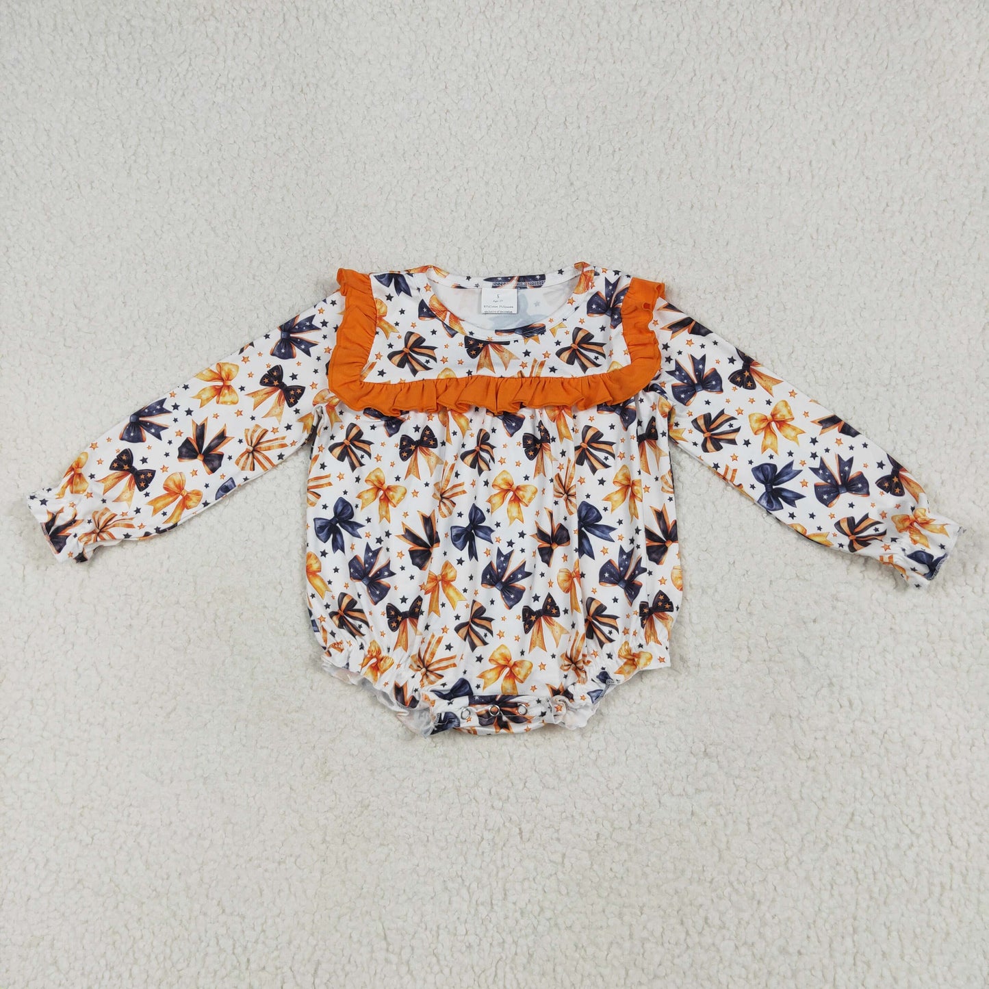 LR2207 baby girls black orange bow floral romper