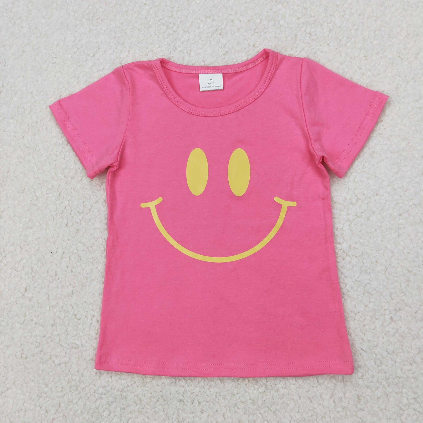 GT0959 Girls smile face rose short sleeve T-shirt vinyl