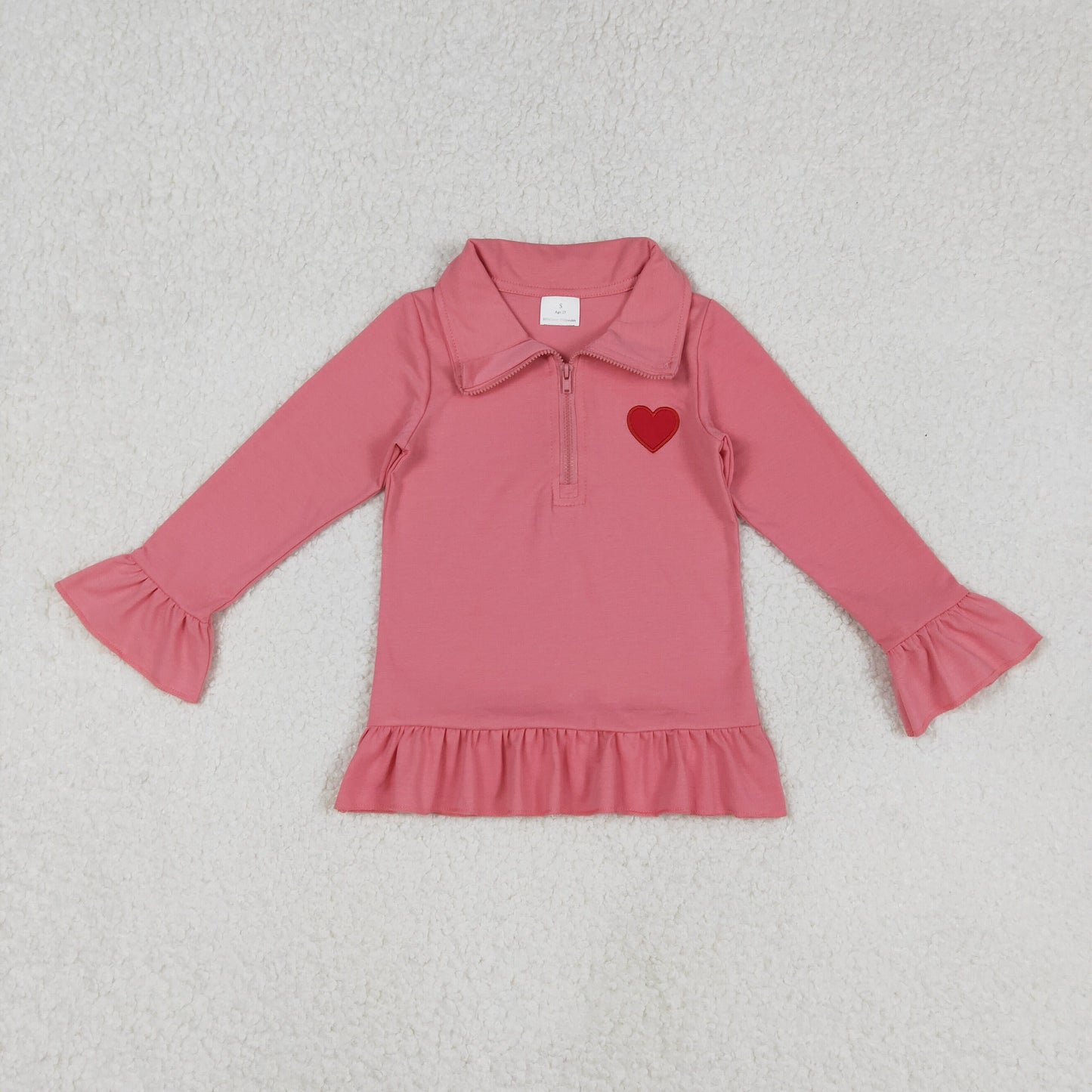 GT1271 baby girls Valentine's love floral zipper pullover top embroidery