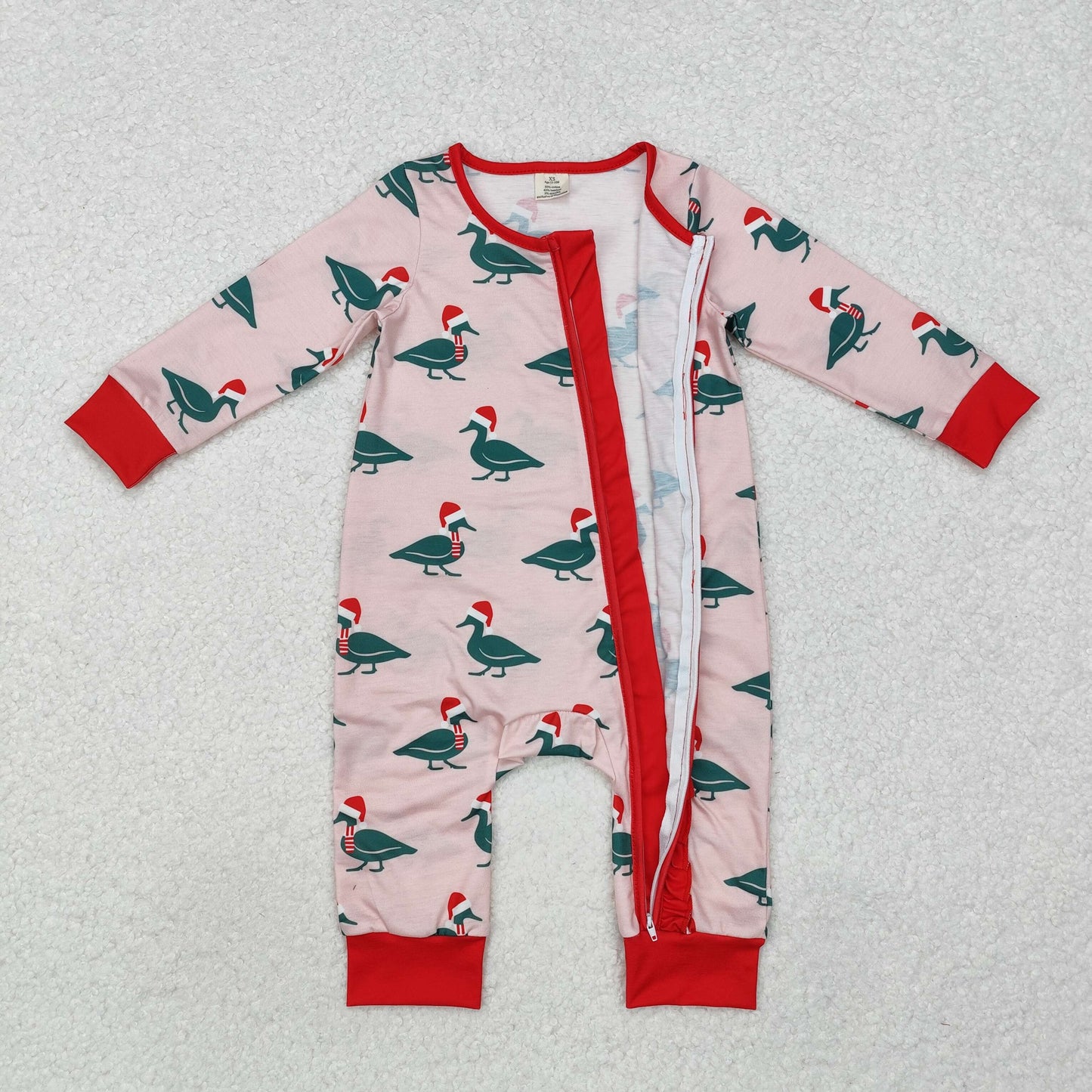 LR1862 Baby girls Christmas duck zipper bamboo romper