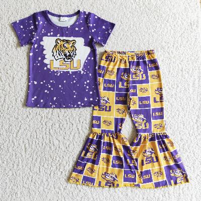 5.5 GSPO0210 Girls LSU purple Short Sleeves long Pants outfits