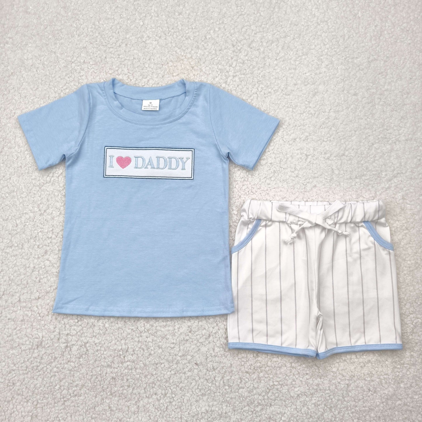 BSSO1434 Boys blue short sleeve I LOVE DADDY shorts outfits embroidery